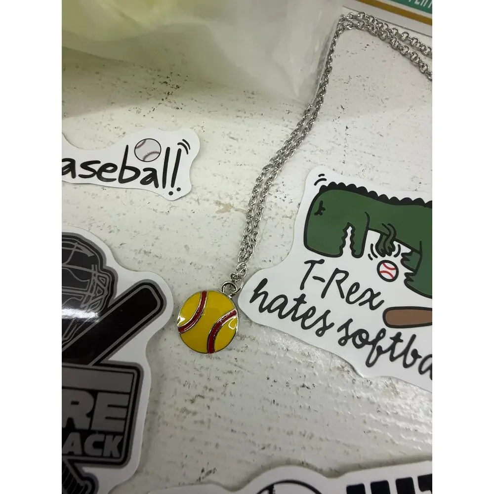 Softball Player Gift Bundle Blanket Necklace Hair Ties Stickers